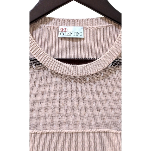 RED VALENTINO Knit & Polka Dot Tulle Mini Dress - Nude/Blush Women's S - Picture 6 of 8